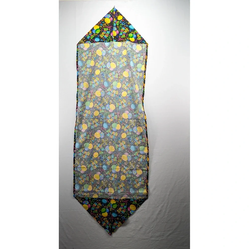 Happy Birthday Table Runner Black Balloon Streamer Print 62x21 Festive Decor